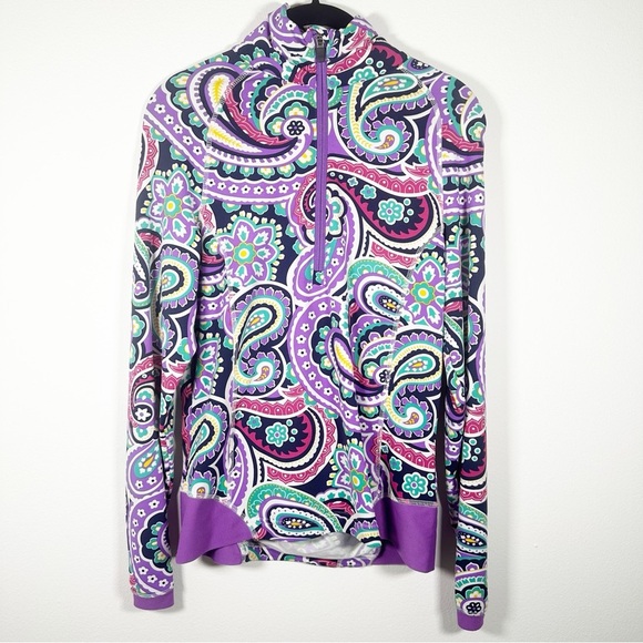 Peter Millar Womens Performance 1/4 Zip Pull Over Size Small Purple Paisley Golf - Picture 1 of 9